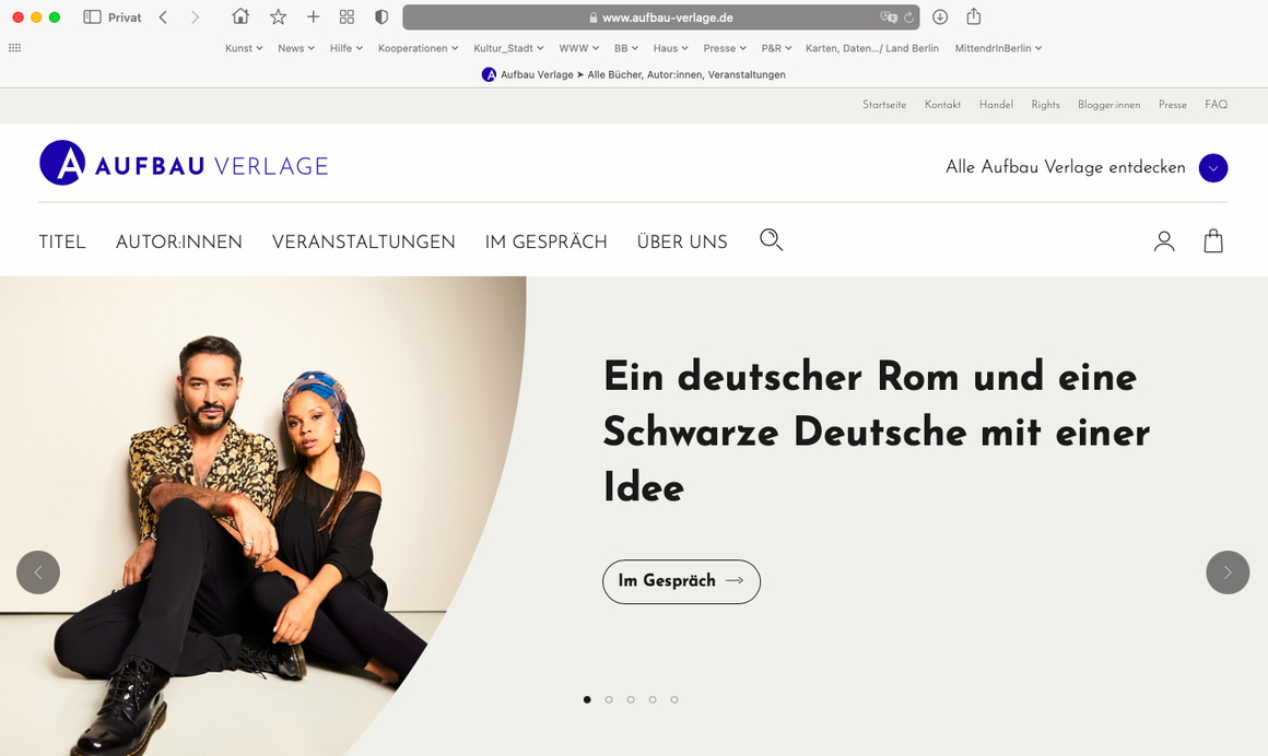 Screenshot der Startseite von aufbau-verlage.de