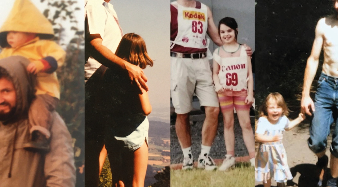 Collage aus vier Bildern von verschiedenen Töchtern mit ihren Vätern